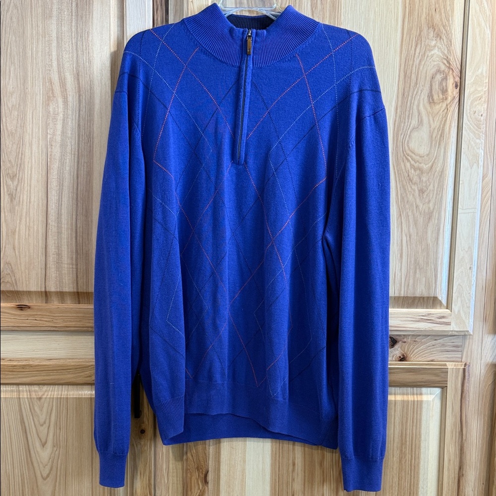 Bobby Jones Silk Cotton Cashmere Crisscross Royal Blue Quarter Zip Sweater Sz XL